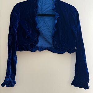 Elegant Blue Velvet Women's Vintage Bolero